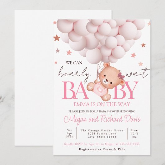 Girl Baby Invite Beer Sjabloon Barly Sweet Kaart (Voorkant / Achterkant)