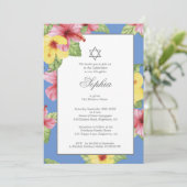 Girl Baby Naming Blue Hebrew Floral Blue Kaart (Staand voorkant)