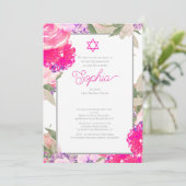 Girl Baby Naming Ceremony Hebrew Floral Silver Kaart (Staand voorkant)