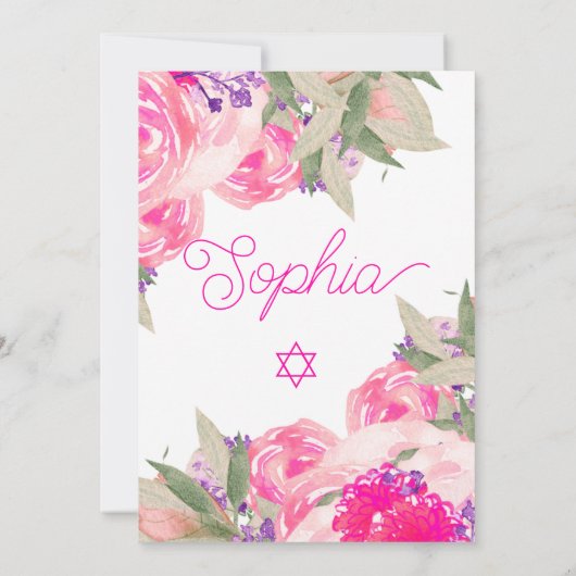 Girl Baby Naming Ceremony Hebrew Floral Silver Kaart (Achterkant)