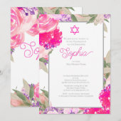 Girl Baby Naming Ceremony Hebrew Floral Silver Kaart (Voorkant / Achterkant)