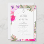 Girl Baby Naming Ceremony Hebrew Floral Silver Kaart (Voorkant)