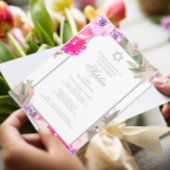 Girl Baby Naming Ceremony Hebrew Floral Silver Kaart