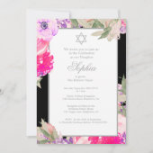 Girl Baby Naming Ceremony Hebrew Floral Silver Kaart (Voorkant)