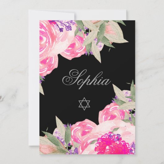 Girl Baby Naming Ceremony Hebrew Floral Silver Kaart (Achterkant)