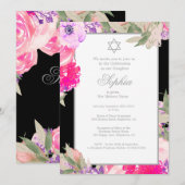 Girl Baby Naming Ceremony Hebrew Floral Silver Kaart (Voorkant / Achterkant)