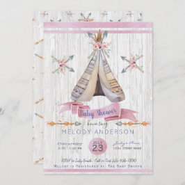 Girl Baby Roze Shower Boho Chic Teepee en Arrows Kaart