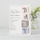 Girl Baby shower Blocks Blush Kaart (Staand voorkant)