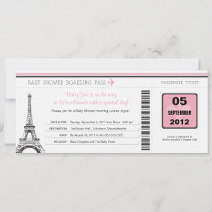 Girl Baby shower Boarding Pass to Paris Kaart