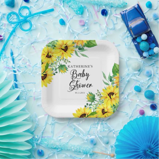 Girl Baby shower Boho Sunflower | Eucalyptuspap Papieren Bordje (Feest)
