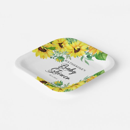Girl Baby shower Boho Sunflower | Eucalyptuspap Papieren Bordje (Gebogen)