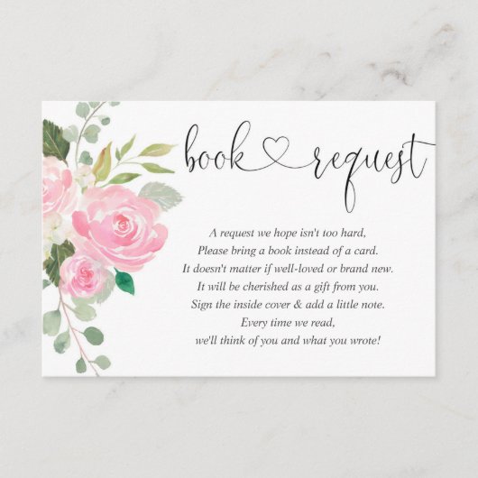 Girl baby shower book request, blush roze white informatiekaartje (Voorkant)