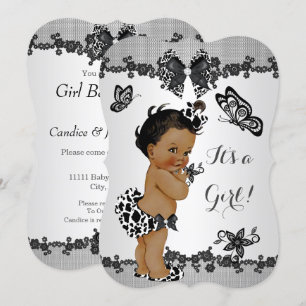 Girl Baby shower Butterfly White Ethnic Kaart
