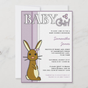 Girl Baby shower Cute Bunny Flower - Paars Kaart