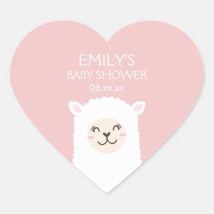 Girl Baby shower Cute Kawaii Alpaca Elegant Pink Hart Sticker