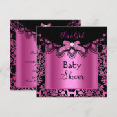 Girl Baby shower Damask Hot Pink Black Kaart (Voorkant / Achterkant)