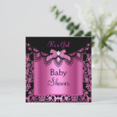 Girl Baby shower Damask Hot Pink Black Kaart (Staand voorkant)