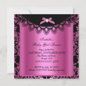 Girl Baby shower Damask Hot Pink Black Kaart (Achterkant)