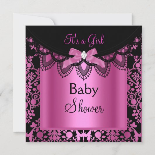 Girl Baby shower Damask Hot Pink Black Kaart (Voorkant)