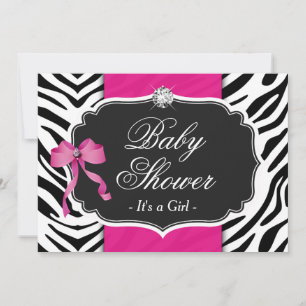 Girl Baby shower - Elegant Zebra Print Hot Pink Kaart