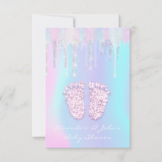 Girl Baby shower Feet Holographic Drip Unicorn Kaart (Achterkant)