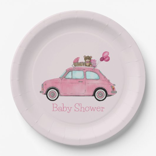 Girl Baby shower Fiat 500 Papieren Bordje (Voorkant)