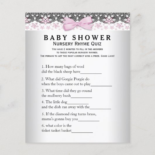 Girl Baby shower Games Word Scramble Rhyme Quiz (Achterkant)