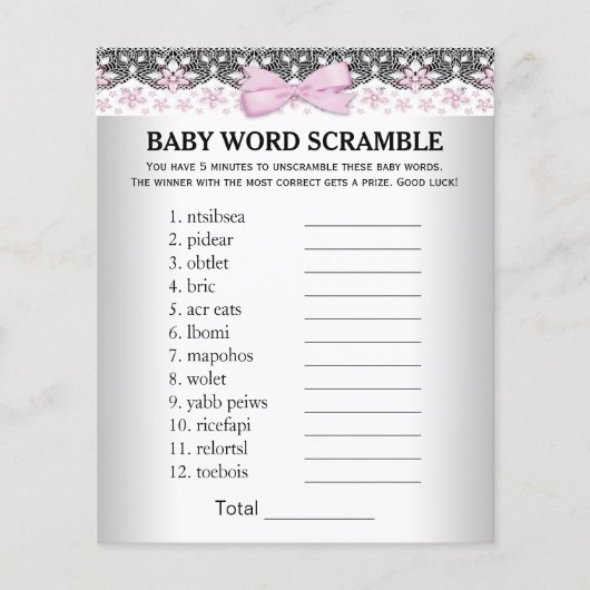 Girl Baby shower Games Word Scramble Rhyme Quiz (Voorkant)