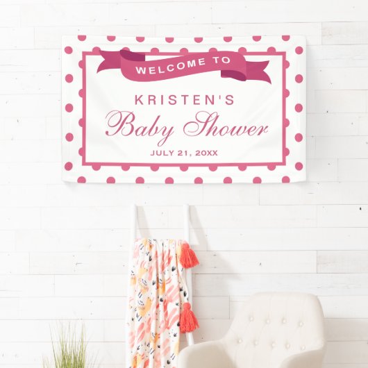 Girl Baby shower Girly Pink Polka Dots Ribbon Spandoek (Insitu)