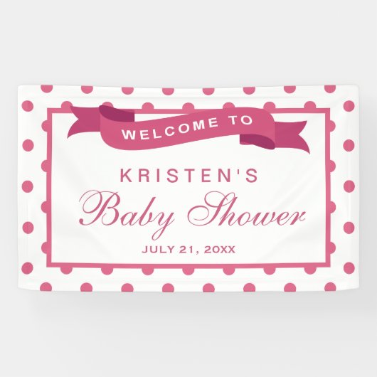 Girl Baby shower Girly Pink Polka Dots Ribbon Spandoek (Horizontaal)
