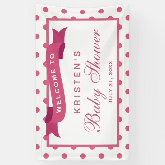 Girl Baby shower Girly Pink Polka Dots Ribbon Spandoek (Verticaal)