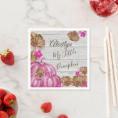Girl Baby shower Gray Wood Autumn Pink Pumpkin Servet (Insitu)