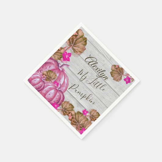 Girl Baby shower Gray Wood Autumn Pink Pumpkin Servet (Hoek)