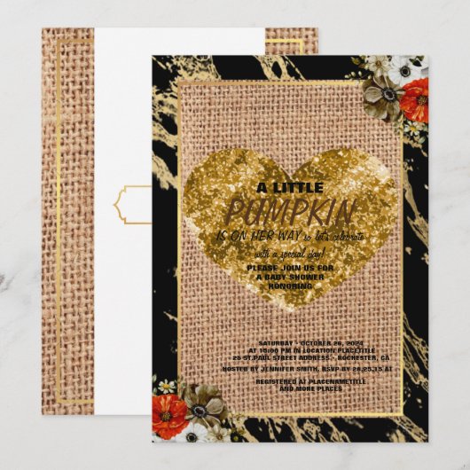 Girl Baby shower Herfst Pumpkin Rustic Burlap Wood Kaart (Voorkant / Achterkant)