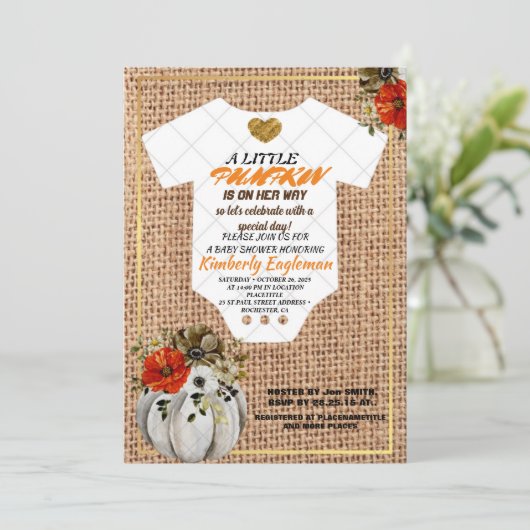 Girl Baby shower Herfst Pumpkin Rustic Burlap Wood Kaart (Staand voorkant)