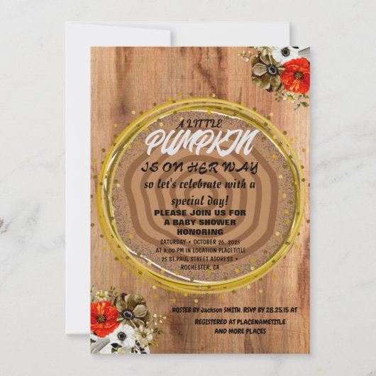 Girl Baby shower Herfst Pumpkin Rustic Burlap Wood Kaart (Voorkant)