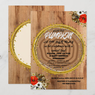Girl Baby shower Herfst Pumpkin Rustic Burlap Wood Kaart