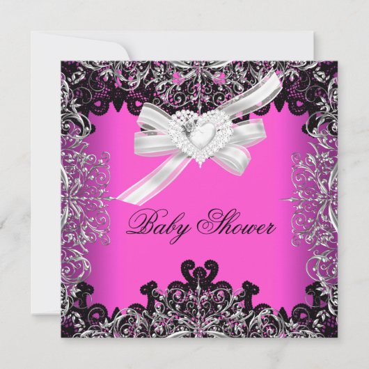 Girl Baby shower Hot Pink White Black Kaart (Voorkant)