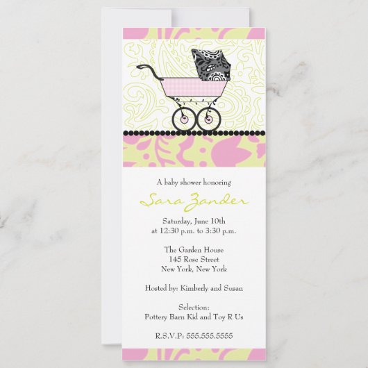 Girl Baby shower Invitation - Baby Carriage Kaart (Voorkant)