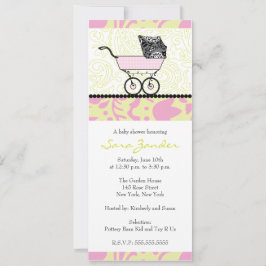 Girl Baby shower Invitation - Baby Carriage Kaart