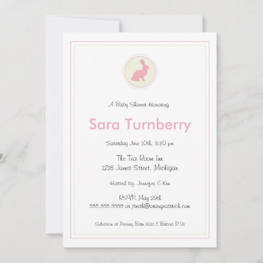 Girl Baby shower Invitation - Bunny Kaart (Voorkant)