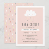 Girl Baby shower Invitation - Cute Cloud in Pink Kaart (Voorkant / Achterkant)