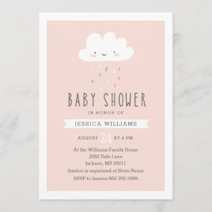 Girl Baby shower Invitation - Cute Cloud in Pink Kaart