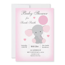 Girl Baby shower Invitation Elephant Pink
