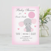Girl Baby shower Invitation Elephant Pink Kaart (Staand voorkant)
