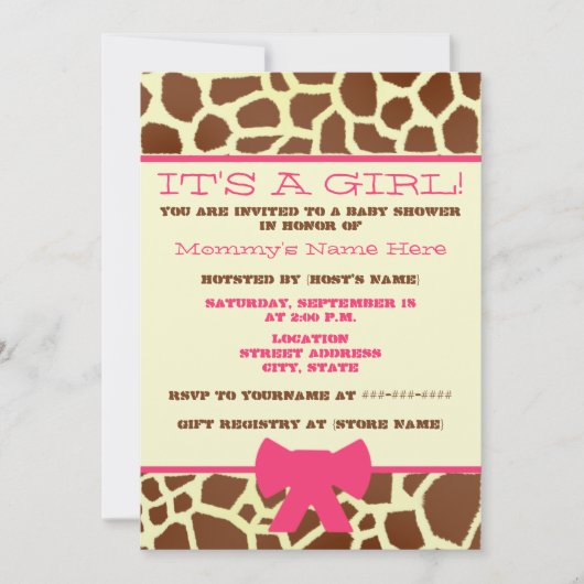 Girl Baby shower Invitation - Giraffe afdrukken en Kaart (Voorkant)