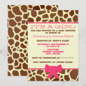 Girl Baby shower Invitation - Giraffe afdrukken en Kaart (Voorkant / Achterkant)