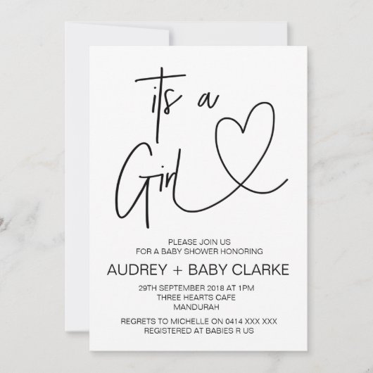 Girl Baby shower Invitation Kaart (Voorkant)