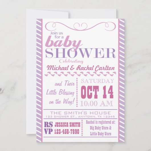 Girl Baby shower Invitation Kaart (Voorkant)
