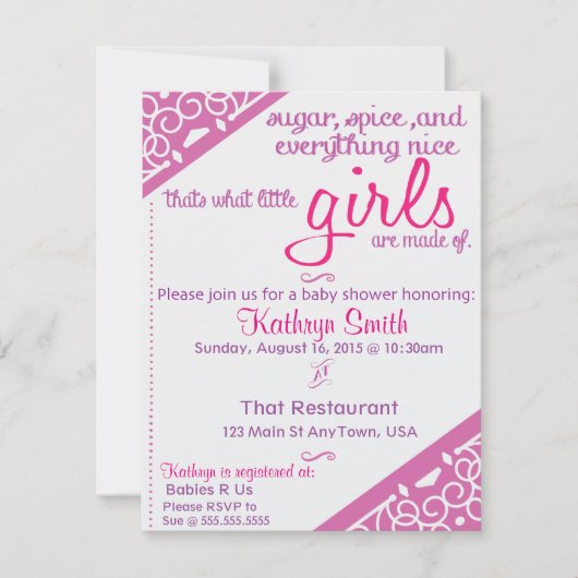 Girl Baby shower Invitation Kaart (Voorkant)